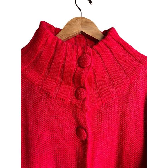 Vintage Cardigan SMALL fits XL Red knit Mohair Grandma Cottagecore Academia - Picture 2 of 6